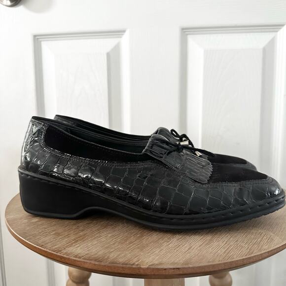 Ara Black Croc Embossed Rachel Slip On Loafer Low Comfort Wedge 7.5 G UK 10 US - Picture 2 of 10